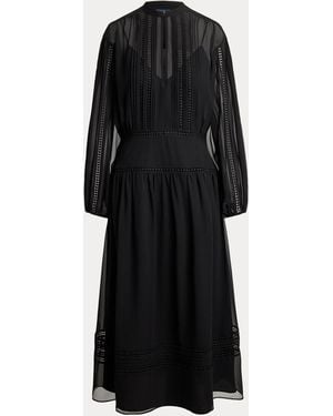 Polo Ralph Lauren Lace-Trim Georgette Dress - Schwarz