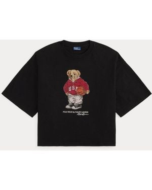 Polo Ralph Lauren Rhinestone Polo Bear Cotton Jersey Tee - Black
