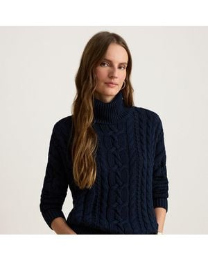 Ralph Lauren Zopfmusterpullover Mit Rollkragen - Blau