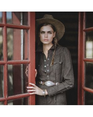 RRL Mono Western De Sarga De Lana Y Lino - Negro