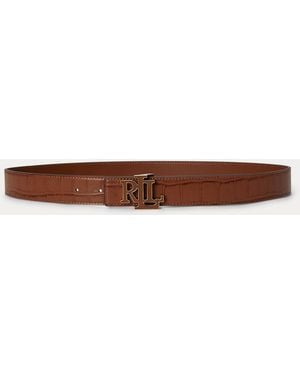 Ralph Lauren Logo Reversible Croc-Embossed Belt - Brown