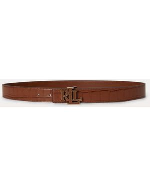 Ralph Lauren Logo Reversible Croc-Embossed Belt - Blue