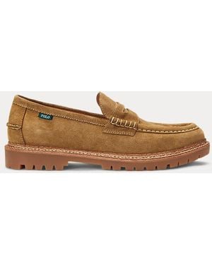 Ralph Lauren Jett Lug-Sole Suede Penny Loafer - Brown