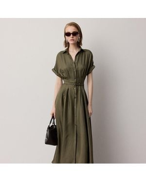 Ralph Lauren Donatella Silk Twill Day Dress - Green