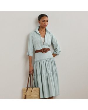 Ralph Lauren Ralph Lauren Chambray Tiered Midi Skirt - Gray