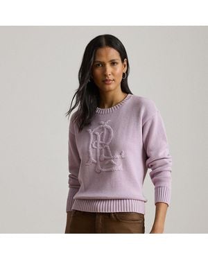 Ralph Lauren Pull À Logo Brodé En Coton Peigné - Violet