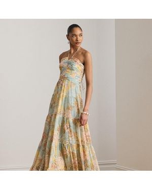 Ralph Lauren Floral Georgette Tiered Halter Gown - Multicolor