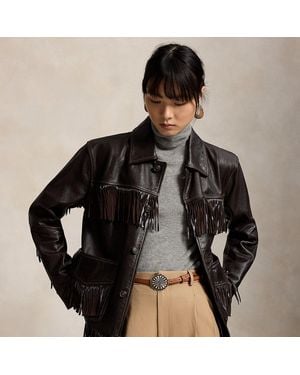Polo Ralph Lauren Fringe-Trim Leather Shirt - Black