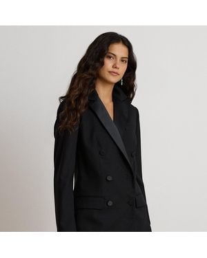 Ralph Lauren Satin-Trim Double-Breasted Wool Blazer - Black