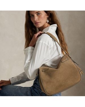 Ralph Lauren Polo Id Suede Satchel - Natural