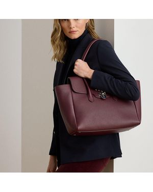 Ralph Lauren Pebbled Leather Large Tanner Satchel - Red