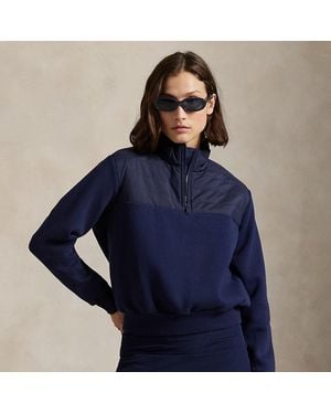Ralph Lauren Quilted-Panel Fleece Mockneck - Blue