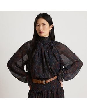 Ralph Lauren Georgette Paisley Blouse Met Mockneck - Zwart