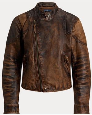 Polo Ralph Lauren Gecraqueleerd Leren Motorjack - Bruin