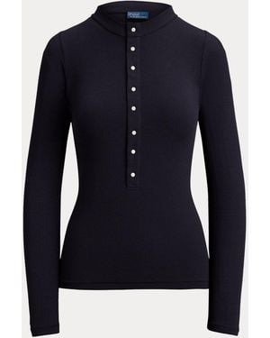 Polo Ralph Lauren T-Shirt À Col Tunisien En Coton Côtelé - Bleu