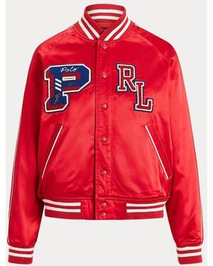Polo Ralph Lauren Bomber in raso con logo - Rosso