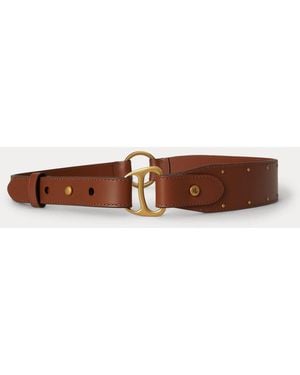 Ralph Lauren Equestrian D-Ring Studded Leather Belt - Brown