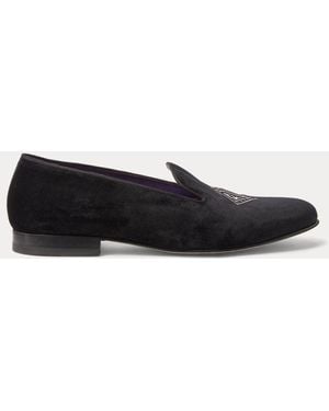 Ralph Lauren Alonzo Monogram Bullion Velvet Slipper - Black
