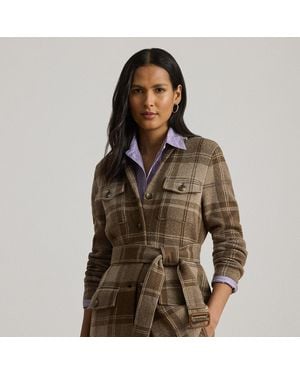 Ralph Lauren Plaid Belted Double-Knit Blazer - Brown