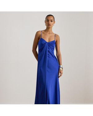 Ralph Lauren Twist-Front Charmeuse Sleeveless Gown - Blue