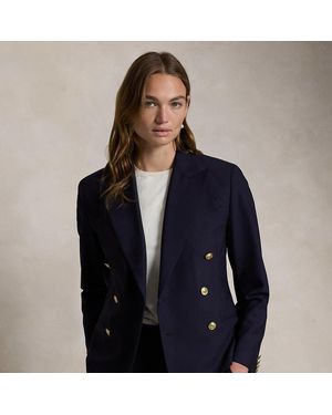 Polo Ralph Lauren Double-Breasted Stretch-Wool Crop Blazer - Blue