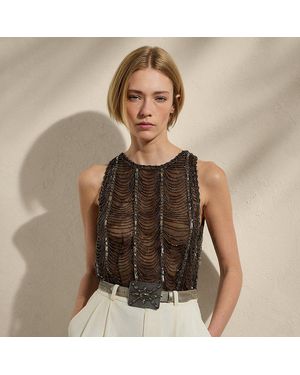Ralph Lauren Blusa Niccola Sin Mangas Con Adornos - Marrón