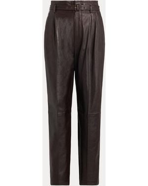 Polo Ralph Lauren Belted Leather Pleated Trouser - Brown