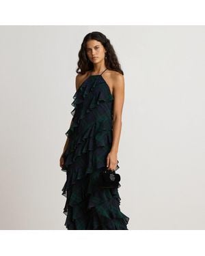 Ralph Lauren Watch Ruffle-Trim Halter Gown - Black
