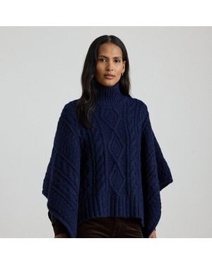 Ralph Lauren Ralph Lauren Button-Trim Cable-Knit Mockneck Poncho - Blue