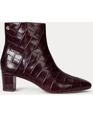 Ralph Lauren Demi Croc-Embossed Leather Bootie - Purple
