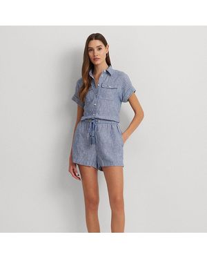 Ralph Lauren Ralph Lauren Pinstripe Linen Short-sleeve Romper - Blue