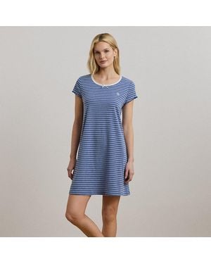 Ralph Lauren Gestreiftes Nachthemd Mit Spitzenbesatz - Blau