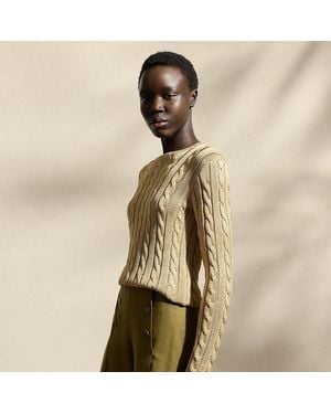Ralph Lauren Seiden-Rundhalspullover Mit Zopfmuster - Natur