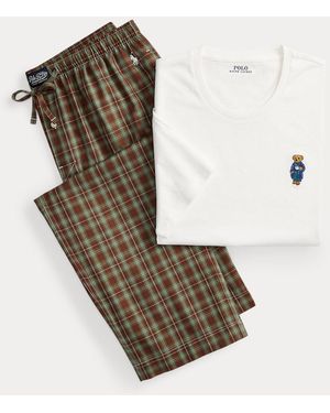 Polo Ralph Lauren Polo Bear & Plaid Cotton Sleep Set - Blue