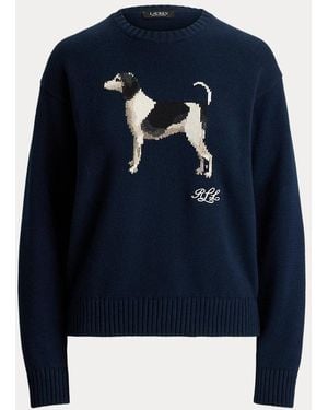 Ralph Lauren Intarsia-Knit Dog Cotton Jumper - Blue