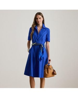 Ralph Lauren Belted Cotton-Blend Shirtdress - Blue