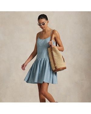 Polo Ralph Lauren Eyelet Panelled Cotton Dress in Natural | Lyst