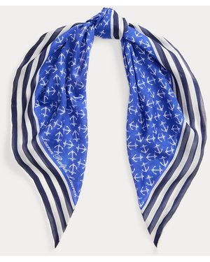 Ralph Lauren Anchor-Print Striped Square Scarf - Blue