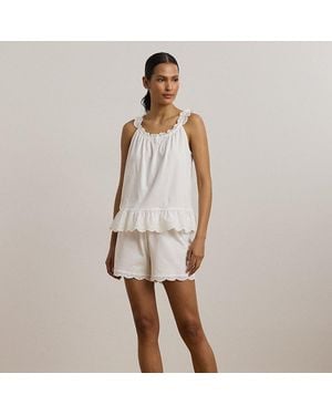 Ralph Lauren Pigiama corto in maglia con volant - Bianco