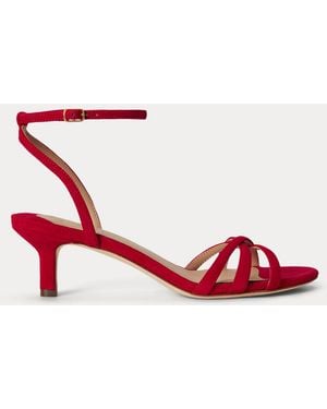 Ralph Lauren Kendyl Kitten-Heel Suede Sandal - Red