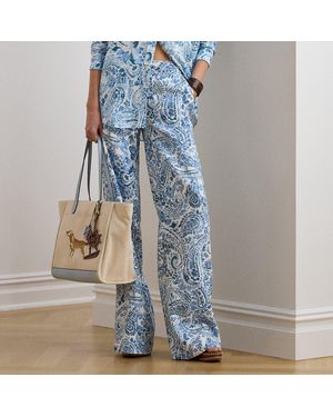 Ralph Lauren Paisley Linen Wide-Leg Pant - Blue