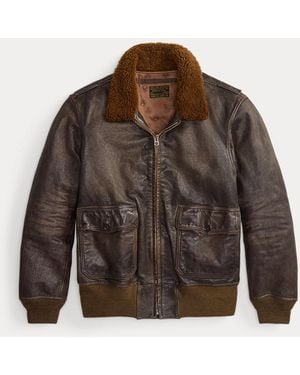 RRL Shearling-Collar Leather Flight Jacket - Brown