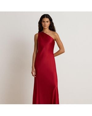 Ralph Lauren Satin Charmeuse One-Shoulder Gown - Brown
