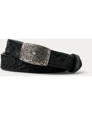 RRL Hand-Tooled Leather Belt - Black