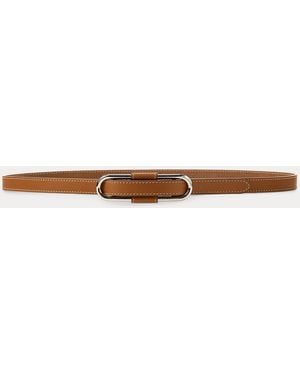 Ralph Lauren Oval-Buckle Calfskin Skinny Belt - Brown