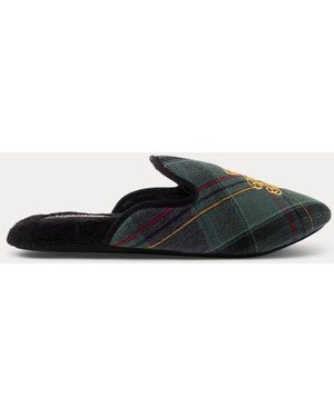 Ralph Lauren Plaid Logo Brushed Twill Slippers - Black