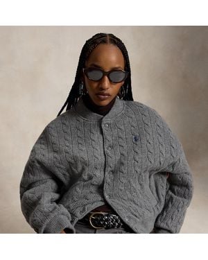 Polo Ralph Lauren Cable-Knit Wool-Cashmere Snapped Jacket - Gray