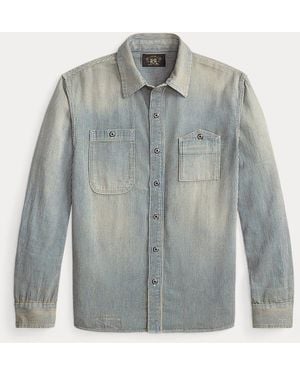 RRL Gestreiftes Twill-Arbeitshemd - Blau
