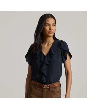 Ralph Lauren Blusa De Georgette Con Volantes - Negro