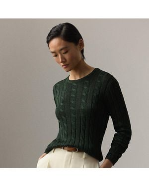 Ralph Lauren Seiden-Rundhalspullover Mit Zopfmuster - Grün